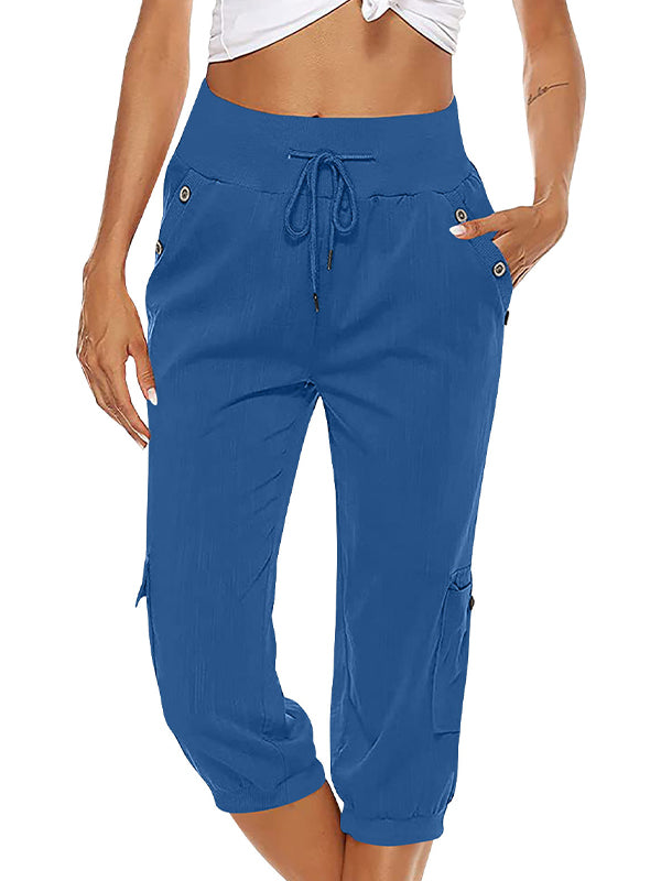 Breathable women's casual pants – elastic waistband, 100% cotton, for everyday and sports Blue Casual pants - Tophatter Daily Deals