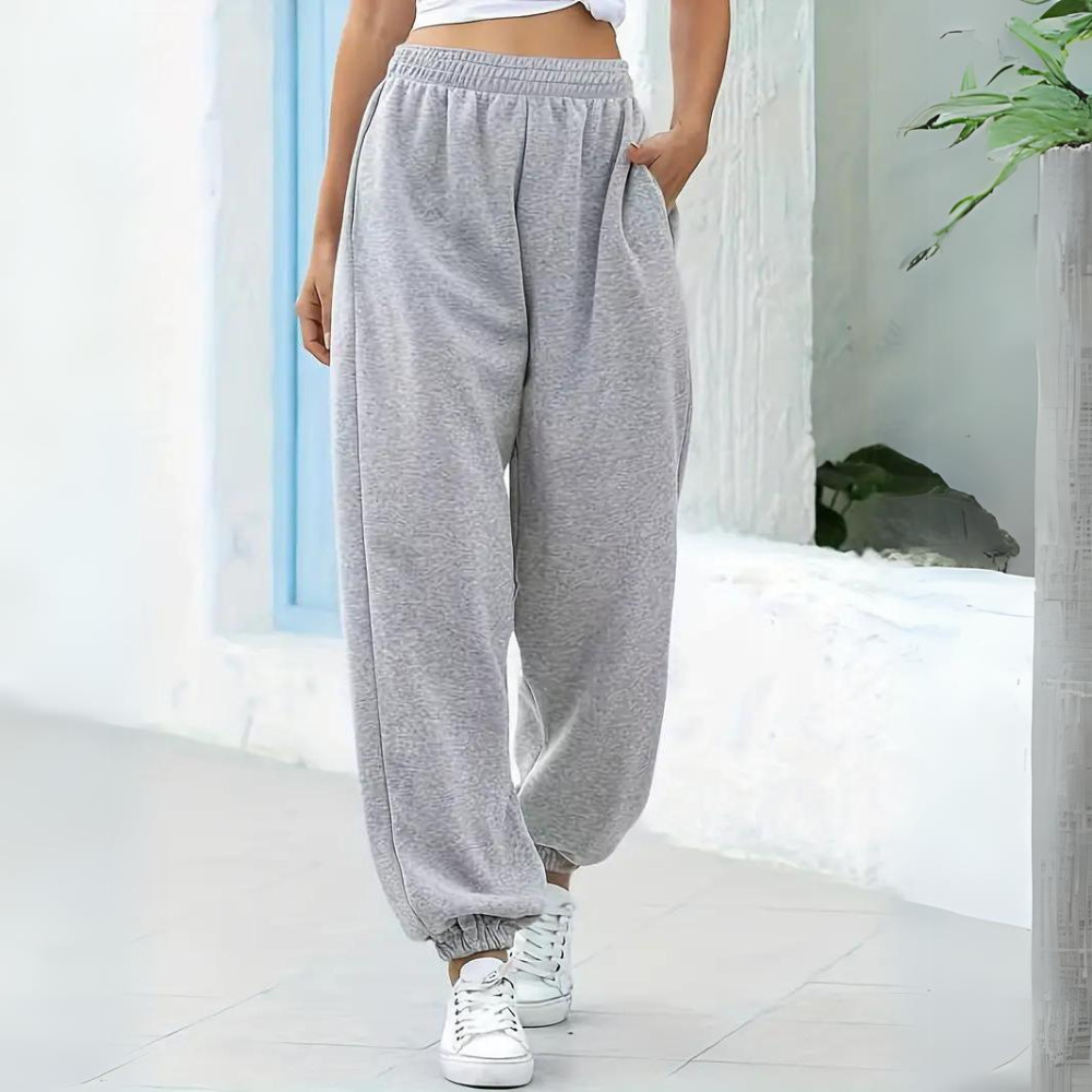 Comfortable women's joggers – high-waisted, elastic material, for casual wear and sports Light gray Women's sportswear - Tophatter Daily Deals