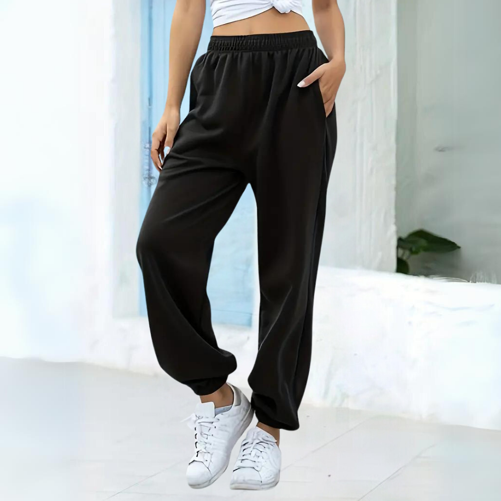 Comfortable women's joggers – high-waisted, elastic material, for casual wear and sports Black Women's sportswear - Tophatter Daily Deals