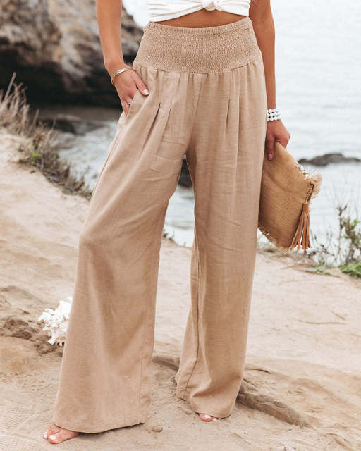 Breathable women’s high-waist pants – relaxed fit, stretchy linen, for office and casual outings Casual pants - Tophatter Daily Deals