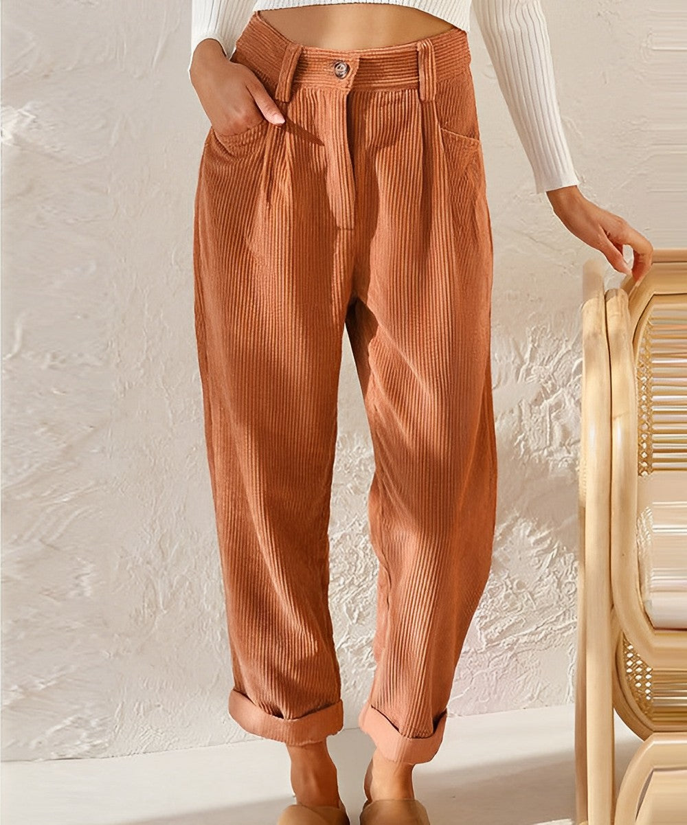 Breathable women's corduroy pants – straight cut, lightweight material, for everyday wear apricot Women's trousers - Tophatter Daily Deals