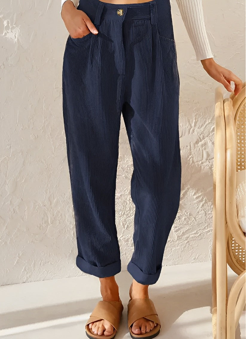 Breathable women's corduroy pants – straight cut, lightweight material, for everyday wear Blue Women's trousers - Tophatter Daily Deals