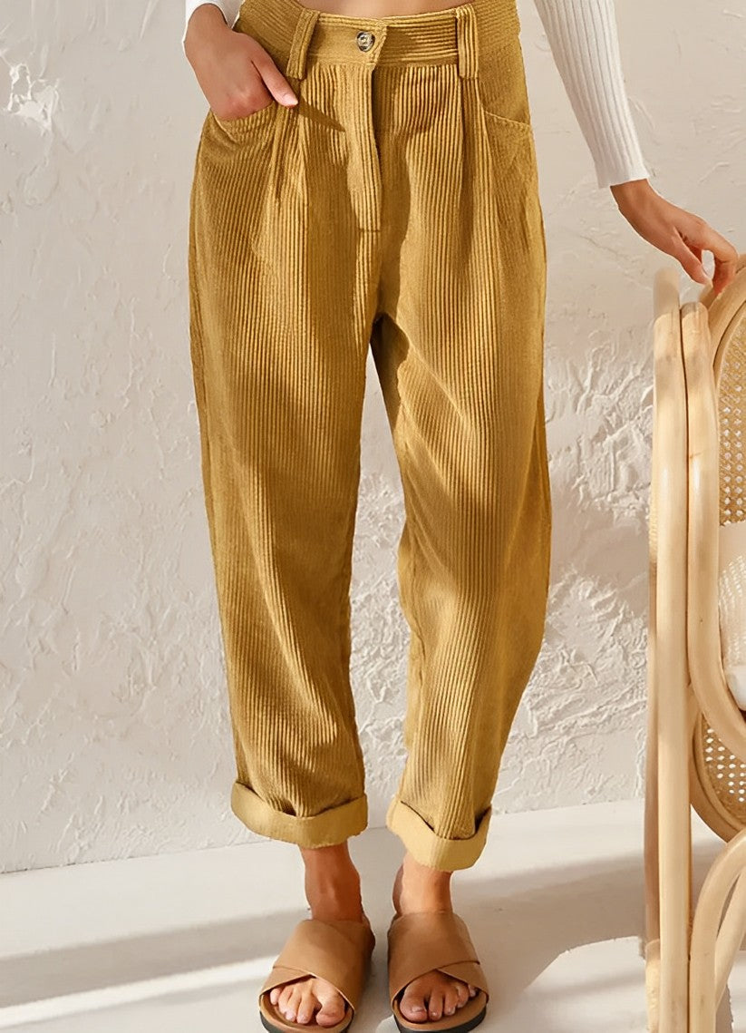 Breathable women's corduroy pants – straight cut, lightweight material, for everyday wear Yellow Women's trousers - Tophatter Daily Deals