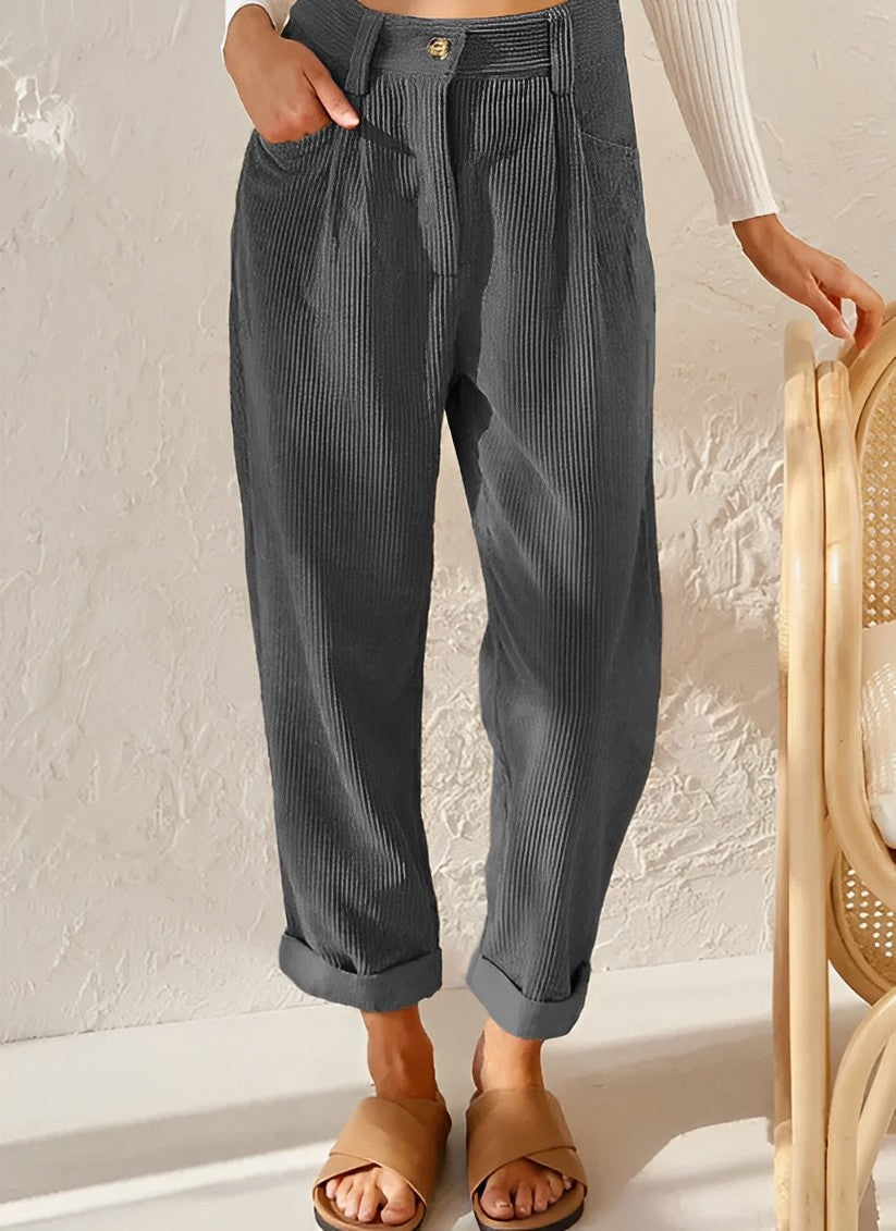 Breathable women's corduroy pants – straight cut, lightweight material, for everyday wear Gray Women's trousers - Tophatter Daily Deals