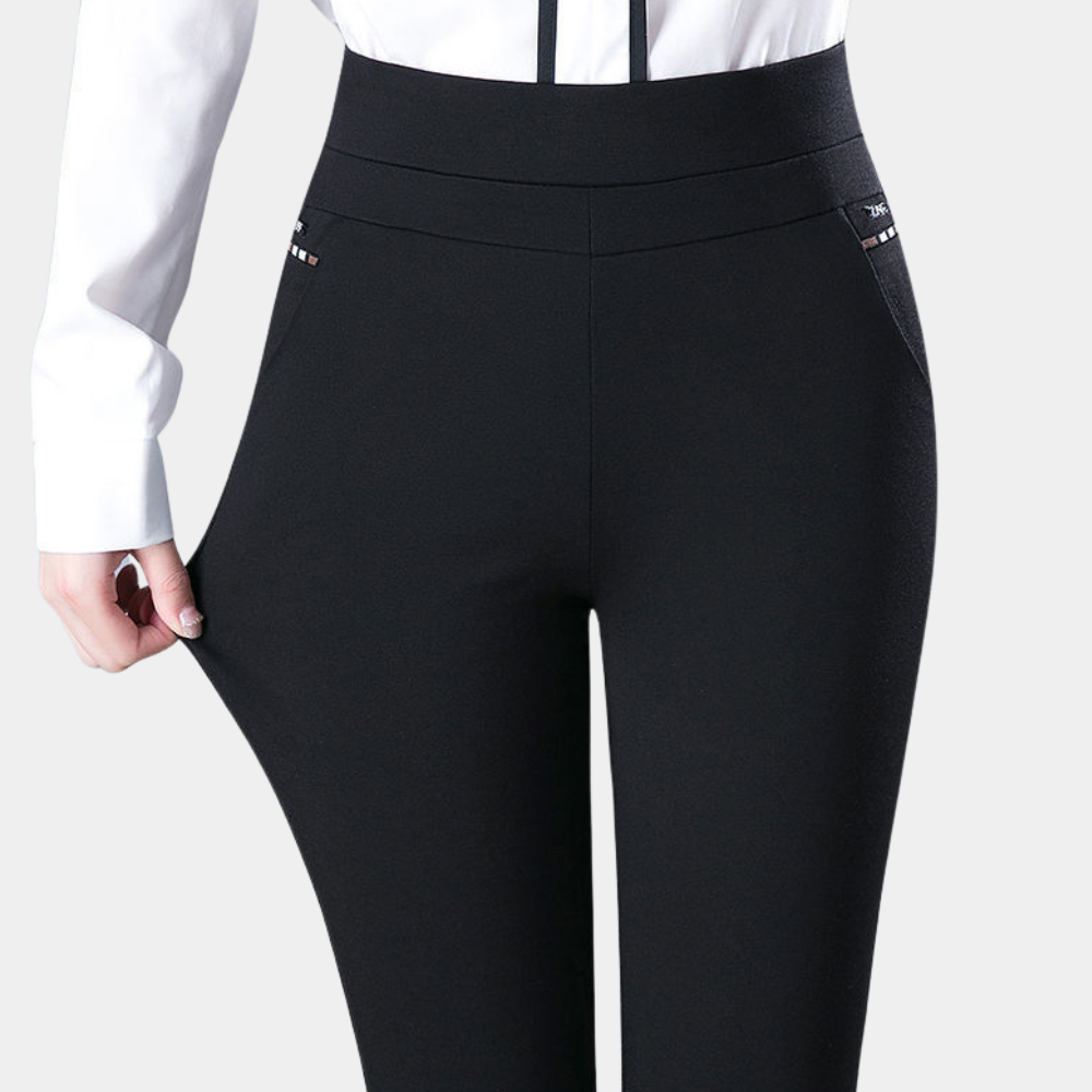Comfortable women’s stretch trousers – high waist, flexible material, for casual and office wear Black Women's trousers - Tophatter Daily Deals