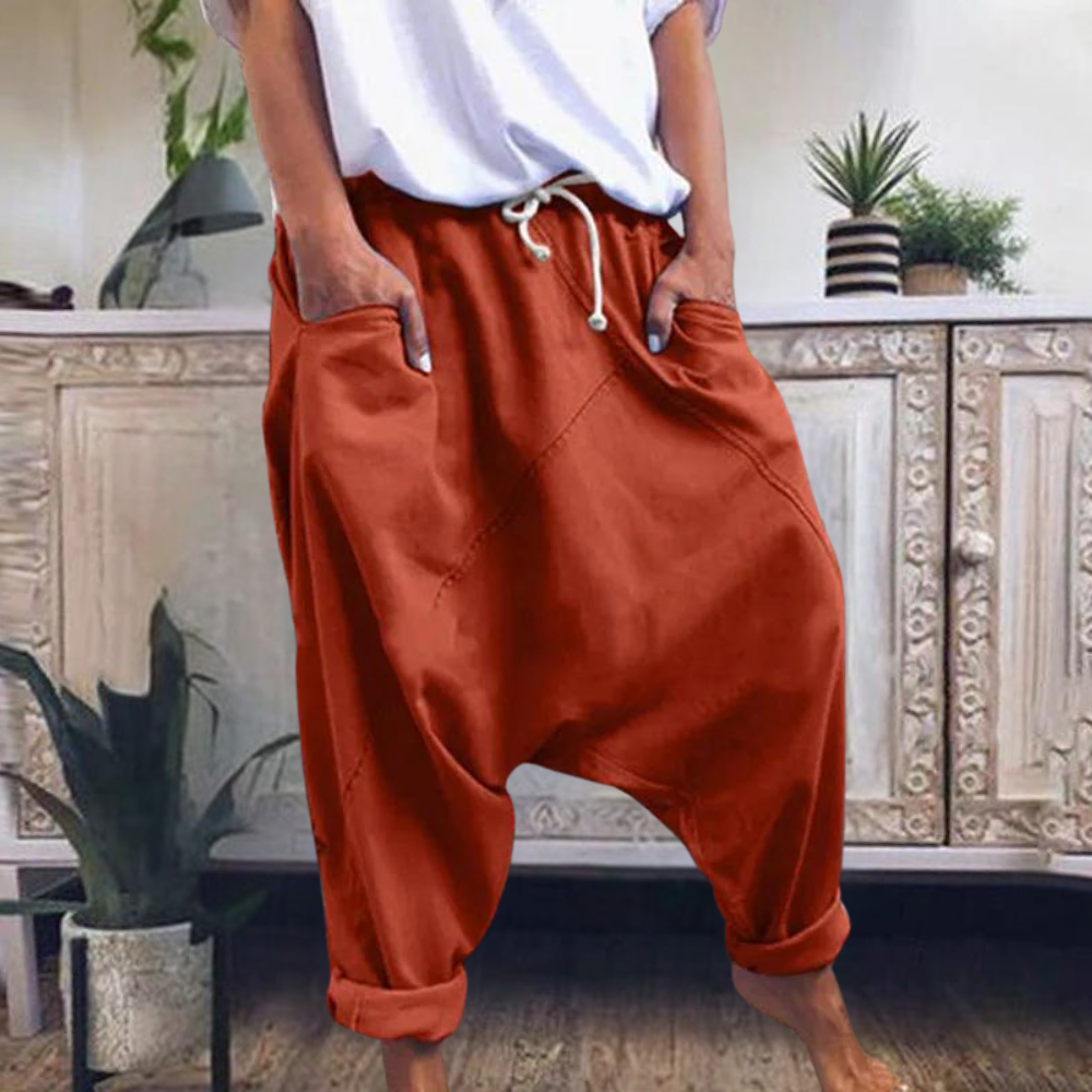 Breathable women's harem pants – wide leg, cotton, for summer outings Orange Women's trousers - Tophatter Daily Deals
