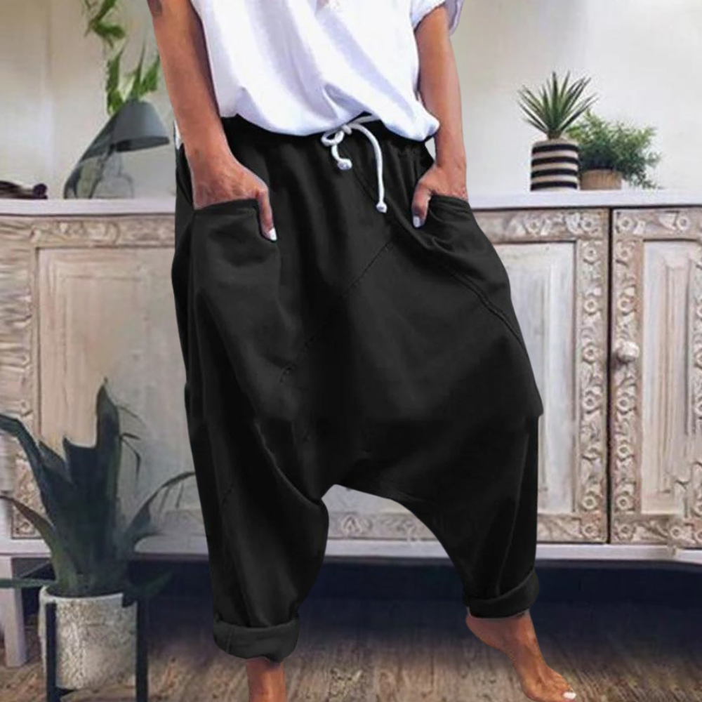 Breathable women's harem pants – wide leg, cotton, for summer outings Black Women's trousers - Tophatter Daily Deals