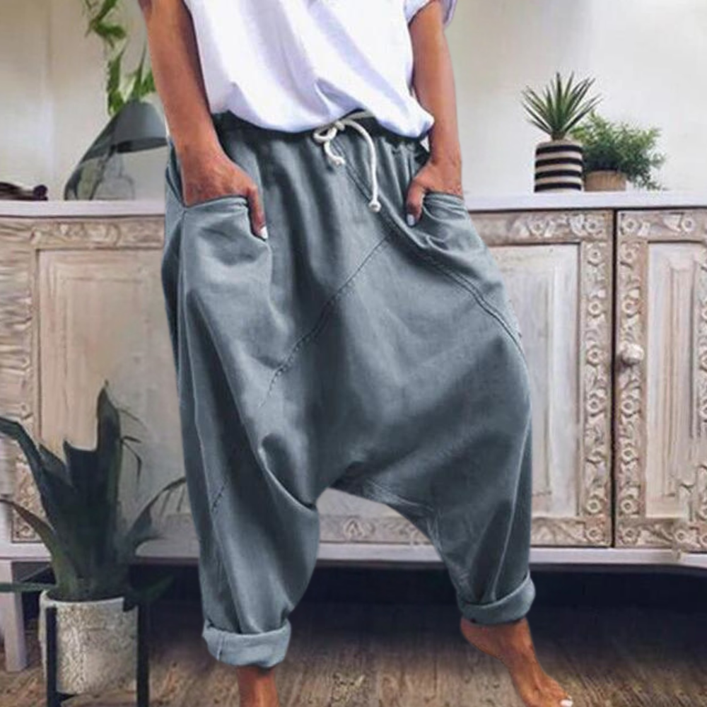 Breathable women's harem pants – wide leg, cotton, for summer outings Gray Women's trousers - Tophatter Daily Deals