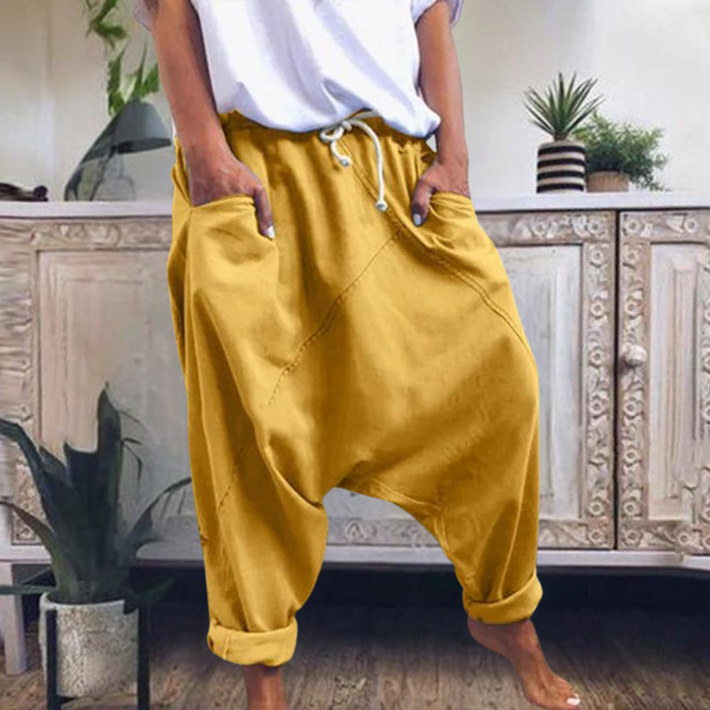 Breathable women's harem pants – wide leg, cotton, for summer outings Yellow Women's trousers - Tophatter Daily Deals