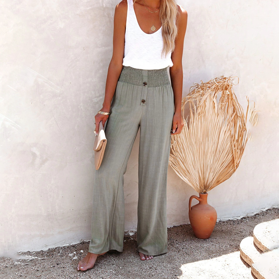 Breathable women’s wide-leg pants – high-waisted, polyester, for versatile occasions Gray-green Women's trousers - Tophatter Daily Deals
