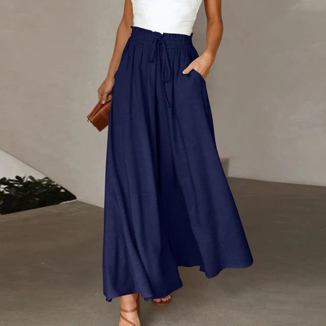 Breathable women's wide-leg pants – high-waisted, lightweight fabric, for summer outings dark blue Women's leisure trousers - Tophatter Daily Deals