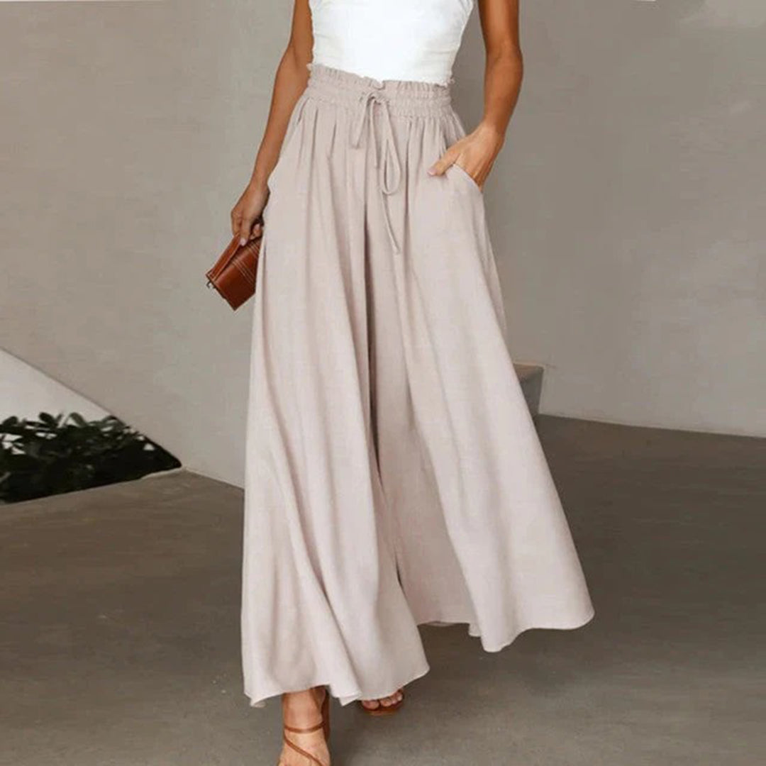 Breathable women's wide-leg pants – high-waisted, lightweight fabric, for summer outings apricot Women's leisure trousers - Tophatter Daily Deals