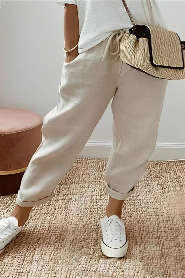 Breathable women's casual pants – relaxed fit, 100% cotton, for everyday wear apricot Women's trousers - Tophatter Daily Deals