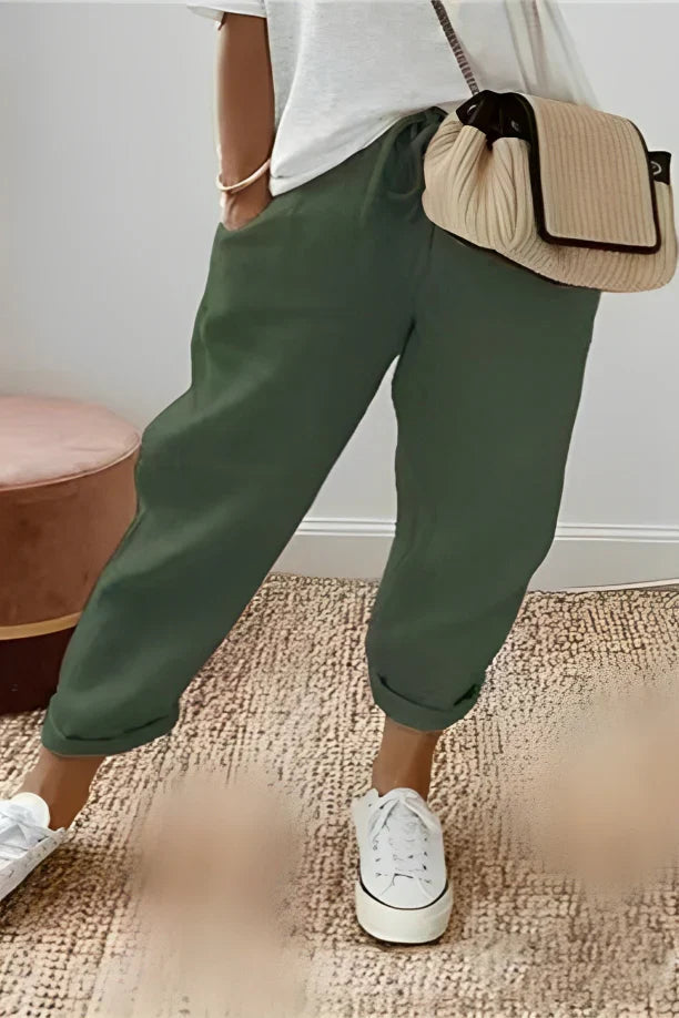 Breathable women's casual pants – relaxed fit, 100% cotton, for everyday wear Green Women's trousers - Tophatter Daily Deals