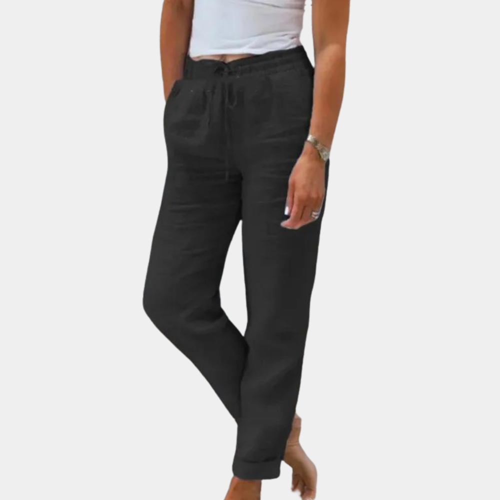 Breathable women's lounge pants – relaxed fit, cotton-linen blend, for summer Black Pants - Tophatter Daily Deals