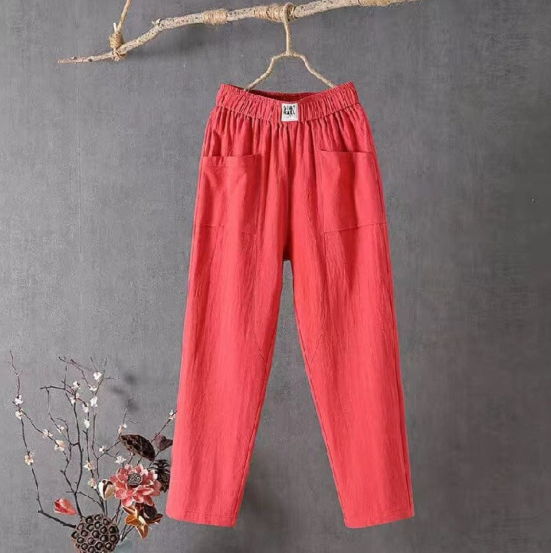 Breathable women's casual pants – relaxed fit, cotton, for everyday wear Red Pants - Tophatter Daily Deals