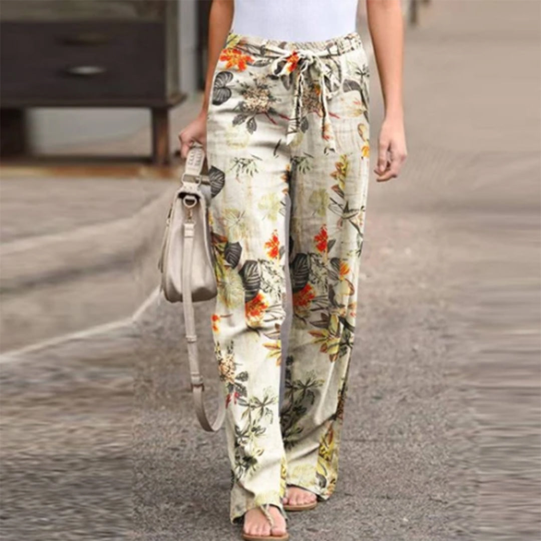 Lightweight women's summer pants – mid-rise floral design, breathable polyester, for casual outings Orange Pants - Tophatter Daily Deals