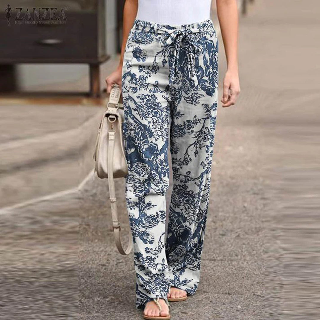 Lightweight women's summer pants – mid-rise floral design, breathable polyester, for casual outings White Pants - Tophatter Daily Deals