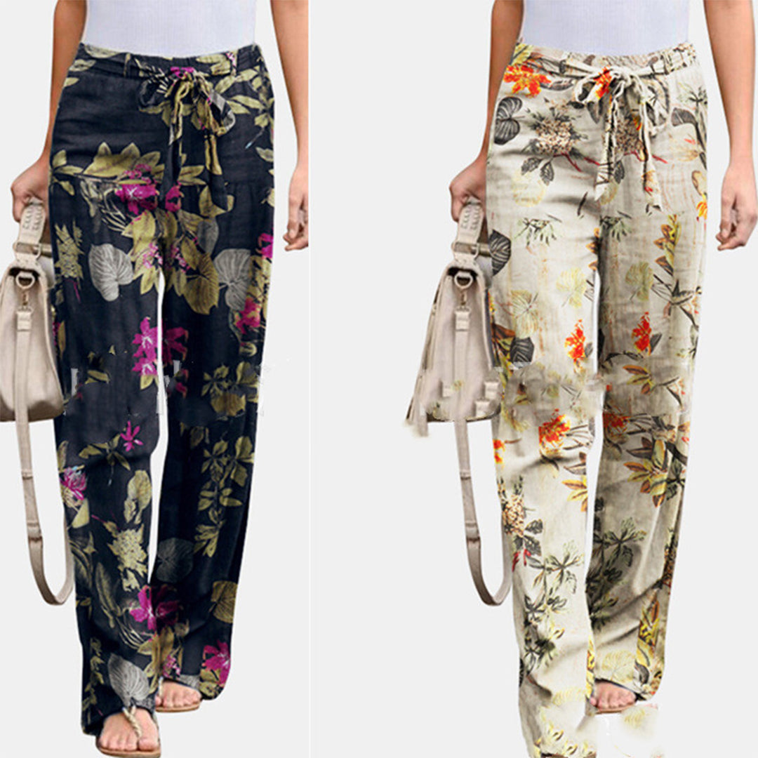 Lightweight women's summer pants – mid-rise floral design, breathable polyester, for casual outings Pants - Tophatter Daily Deals
