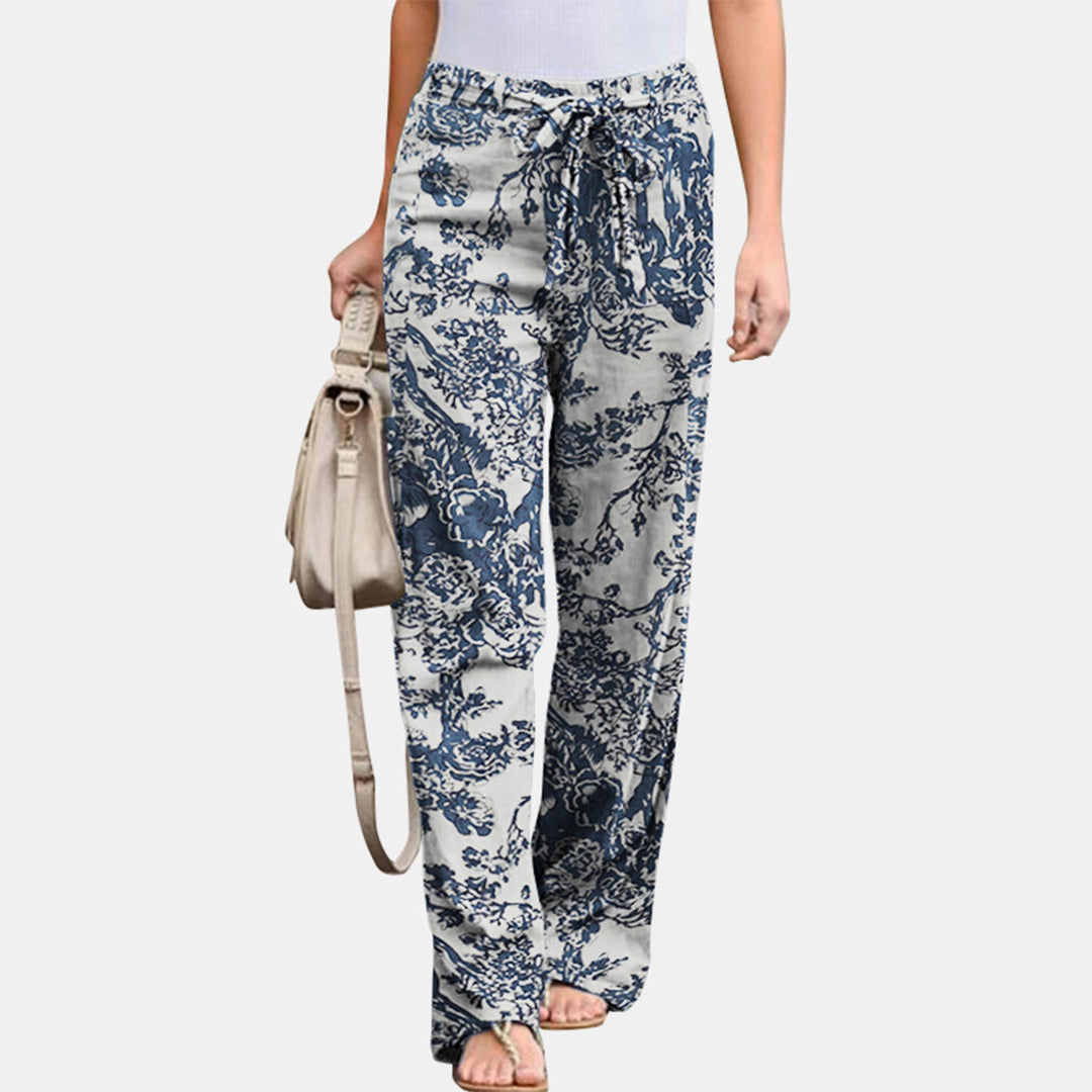 Lightweight women's summer pants – mid-rise floral design, breathable polyester, for casual outings Pants - Tophatter Daily Deals