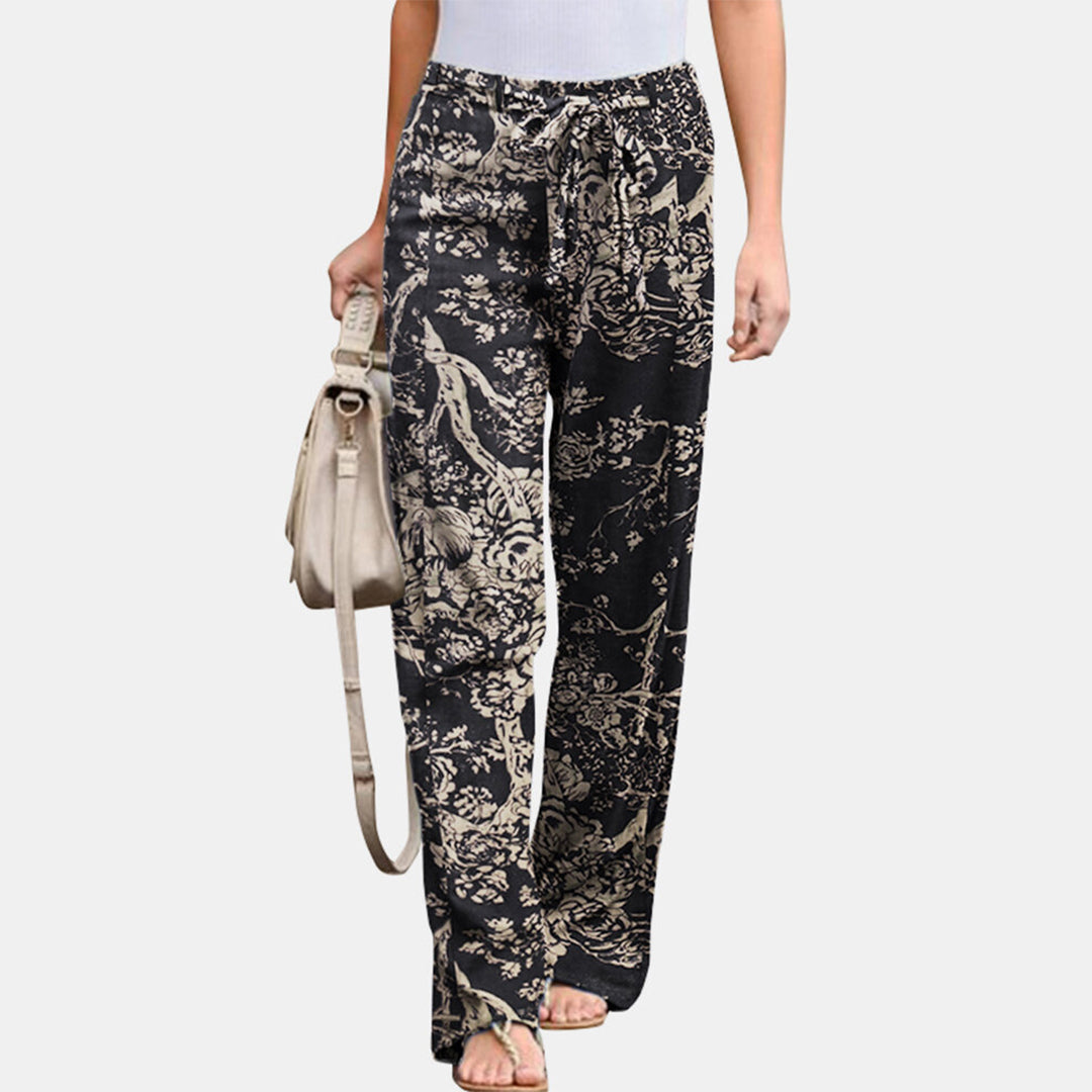 Lightweight women's summer pants – mid-rise floral design, breathable polyester, for casual outings Pants - Tophatter Daily Deals