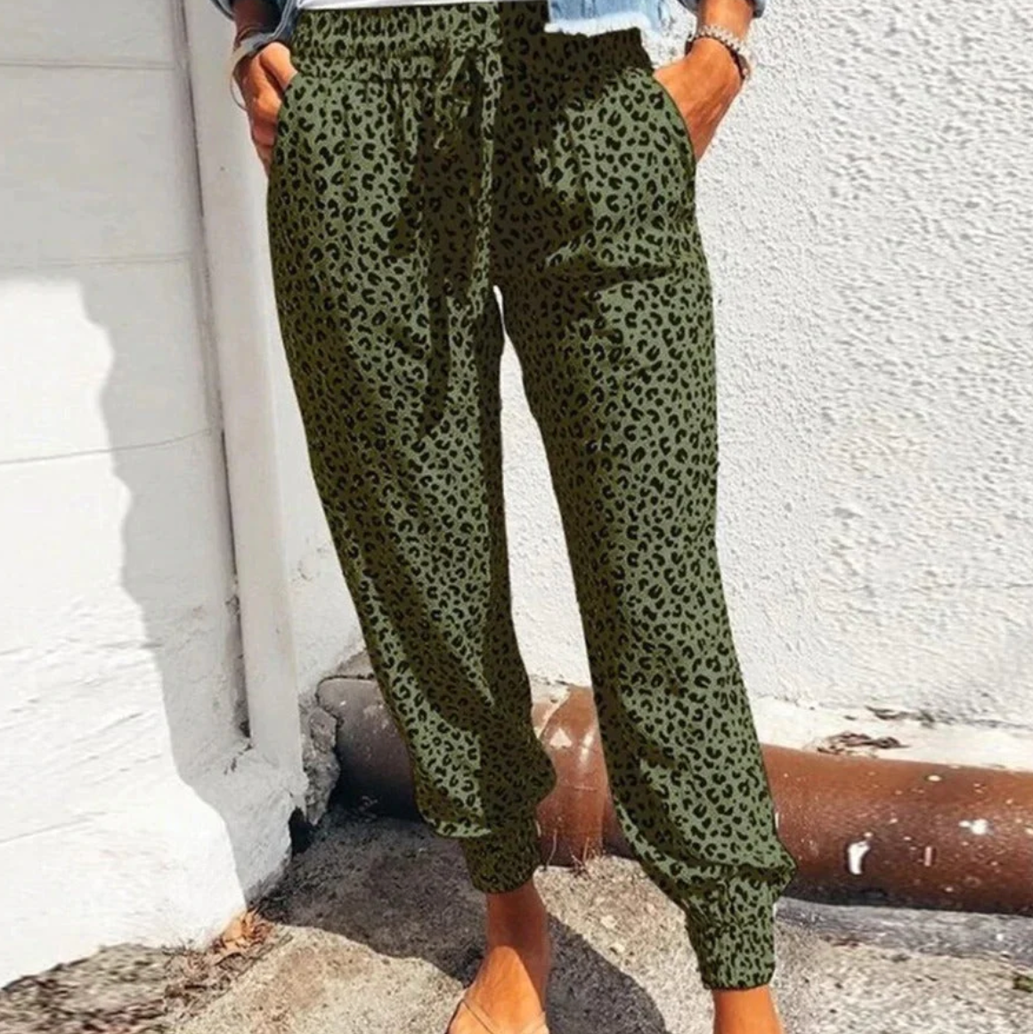 Comfortable women's wide-leg pants – leopard print design, high-quality fabric, for casual and evening events Green Pants - Tophatter Daily Deals