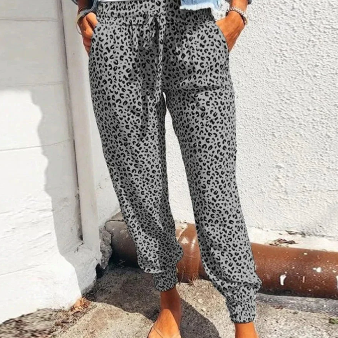 Comfortable women's wide-leg pants – leopard print design, high-quality fabric, for casual and evening events Gray Pants - Tophatter Daily Deals