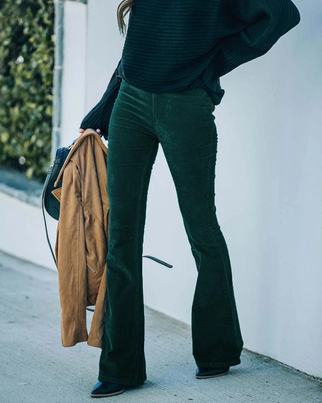 Breathable women's flared pants – stretchy corduroy, for casual wear dark green Women's trousers - Tophatter Daily Deals