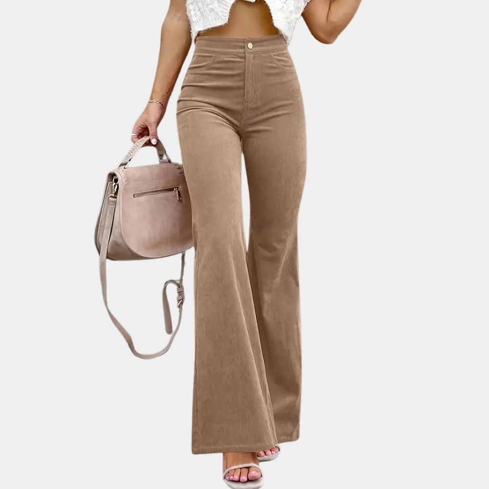 Lightweight & comfortable women’s wide-leg pants – high-waisted corduroy, for summer Khaki Women's trousers - Tophatter Daily Deals