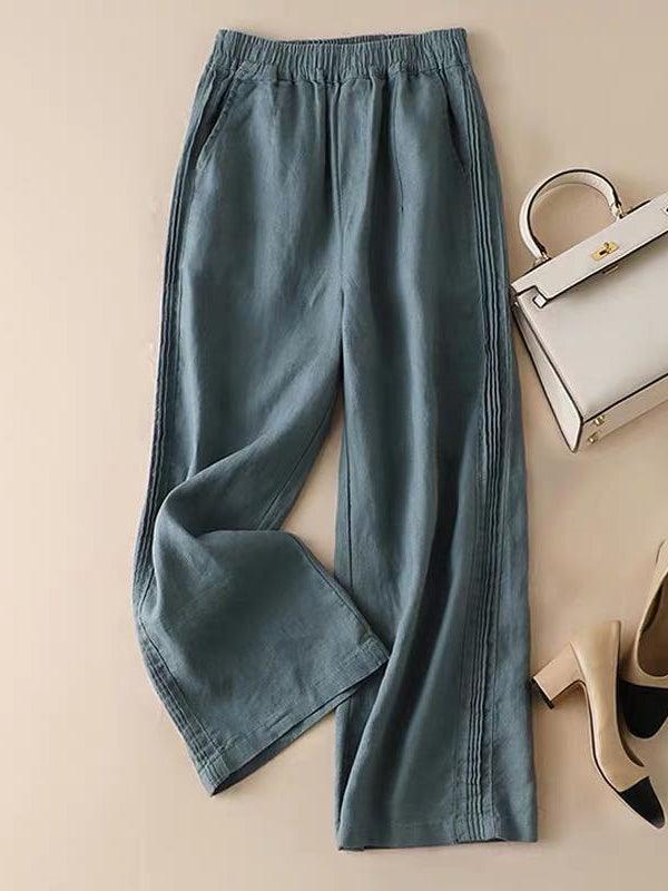 Breathable women's wide-leg cotton pants – casual and versatile, for everyday wear dark blue Women's trousers - Tophatter Daily Deals