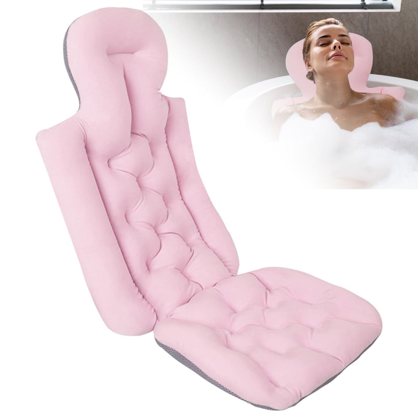 Best Bath Pillow UK - Full Body Spa Bath Pillow Mat, Bathtub Mattress Cushion with 30 Suction Cups, Comfort Support Your Head, Neck and Back Pink With Suction Cups Bath Pillows - Tophatter Daily Deals
