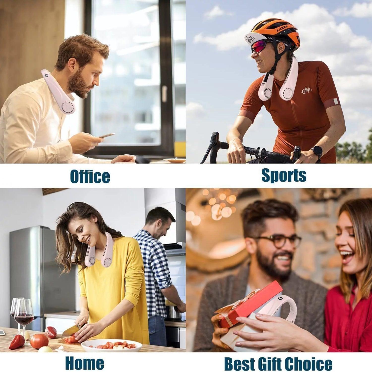 Portable Neck Fans - Portable 5 Speed Neck Fan USB Rechargeable Neckband Bladeless Cooler Apparel & Accessories - Tophatter Daily Deals