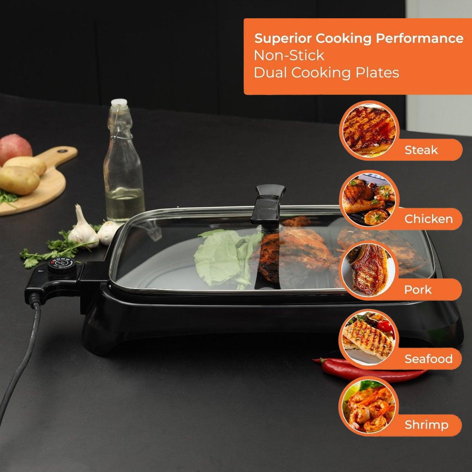 Electric Barbeque Grill - 1600W Tabletop BBQ Griddle with Smokeless Hot Plate for Indoor & Outdoor Cooking Home - Tophatter Daily Deals