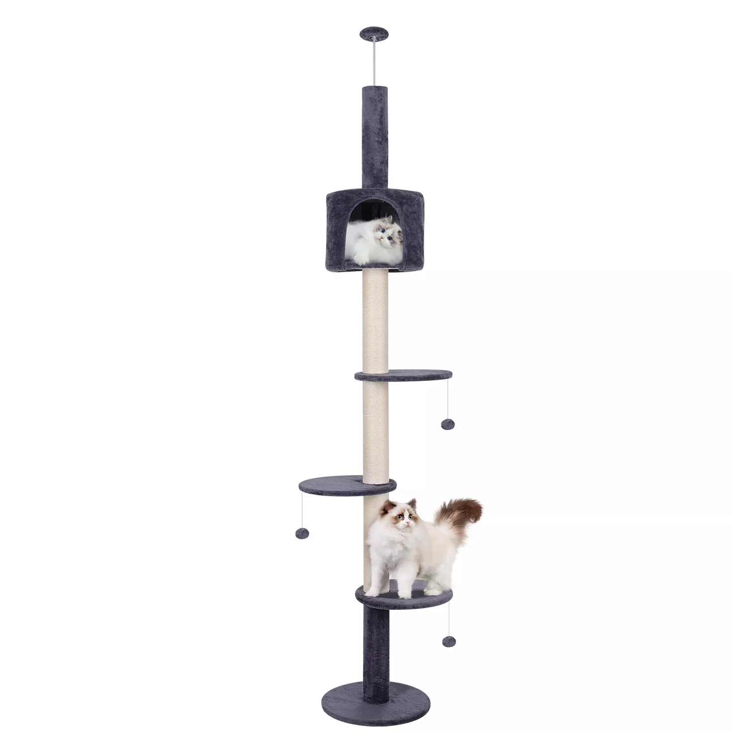 Floor To Ceiling Cat Tree – 220-260cm 4-Tier Climbing Tower Tall Scratching Post for Cats Navy pet - Tophatter Daily Deals