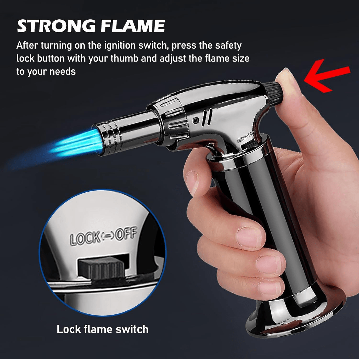 Blow Torch For Cooking - Adjustable Flame Kitchen Torch for Baking, Desserts & BBQ | Safety Lock & Refillable Household - Tophatter Daily Deals