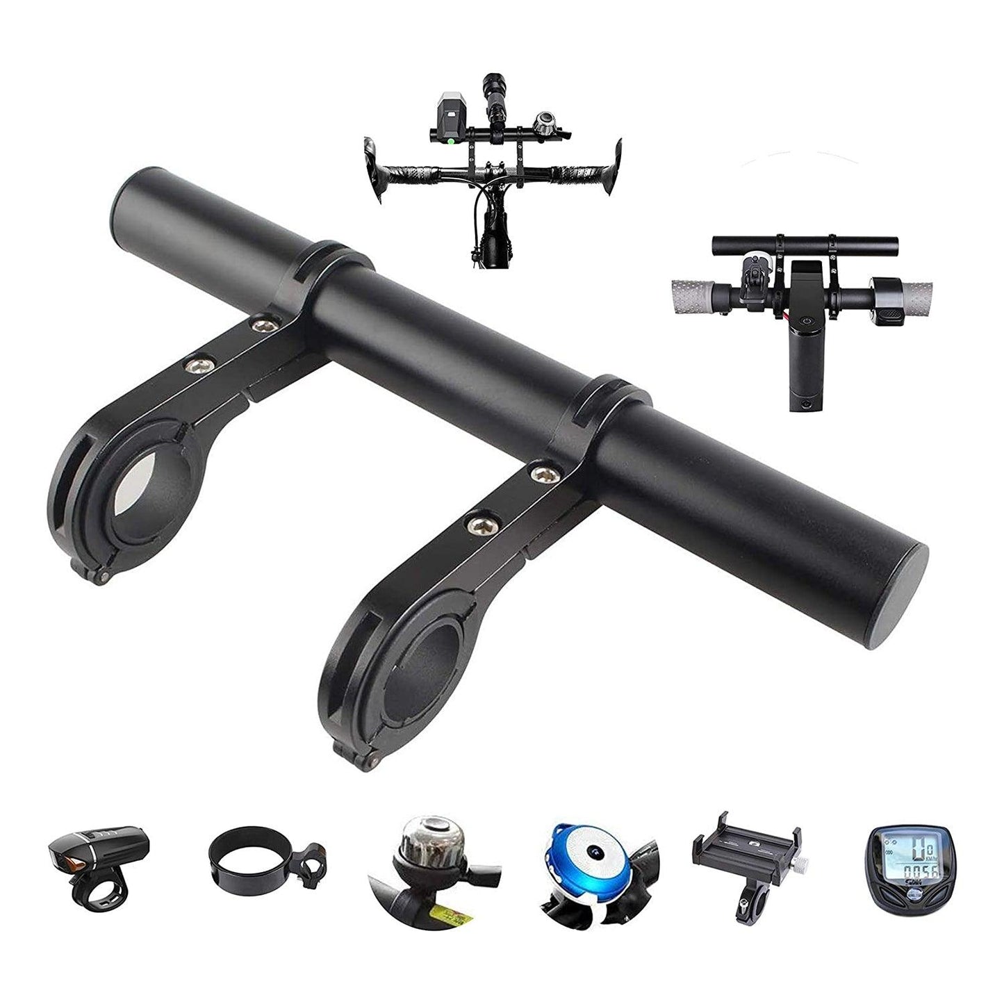 Bike Handlebar Extender - 2PCS Clamp Brackets and 1PC Hex Wrench, Aluminum Universal Bicycle Handlebar Extension for Bicycle Light, Speedometer Black Cycling - Tophatter Daily Deals