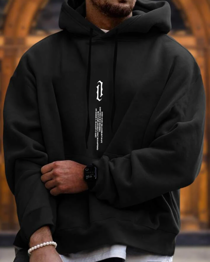 Oversized Cozy Men’s Hoodie - Relaxed Cut, Cotton Blend Black - Tophatter Daily Deals