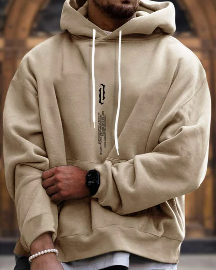 Oversized Cozy Men’s Hoodie - Relaxed Cut, Cotton Blend Beige - Tophatter Daily Deals