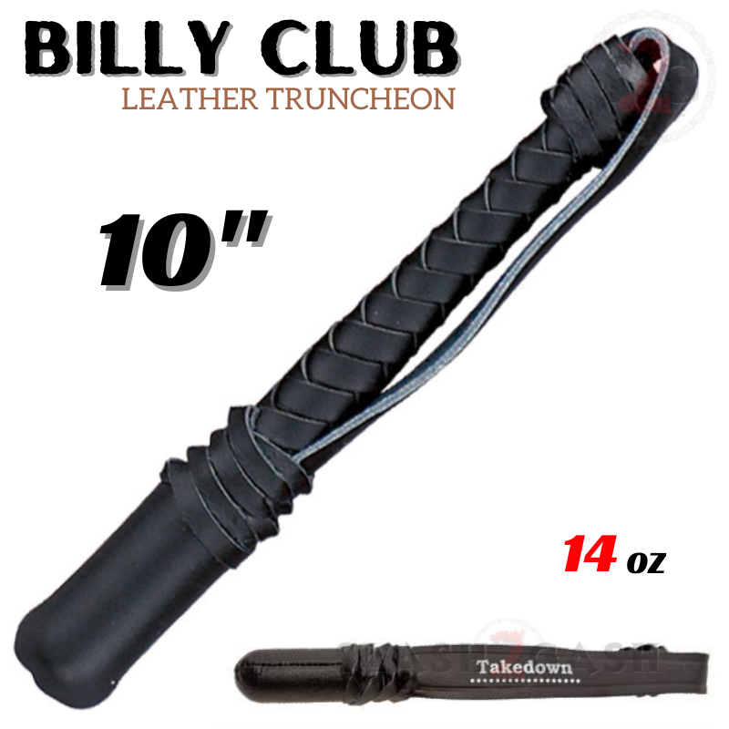 Billy Club Self Defense Real Leather Baton Police Truncheon - Large 10 Inch Black - Large 10