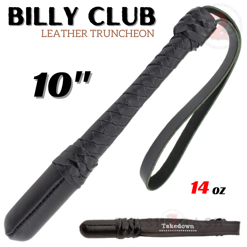 Billy Club Self Defense Real Leather Baton Police Truncheon - Large 10 Inch Black - Large 10