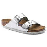 Birkenstock Arizona Soft Footbed Leather Sandals Metallic Silver White Footwear - Tophatter Daily Deals