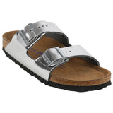 Birkenstock Arizona Soft Footbed Leather Sandals Metallic Silver Medium Narrow Footwear - Tophatter Daily Deals