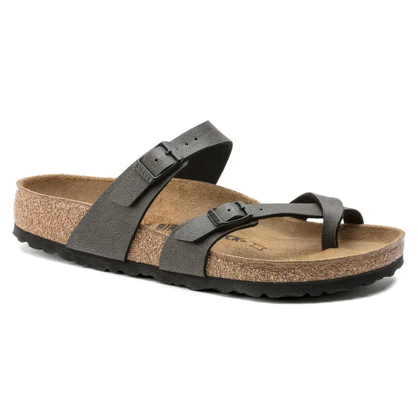 Birkenstock Mayari Birko-Flor Sandals Pull Up Anthracite Footwear - Tophatter Daily Deals