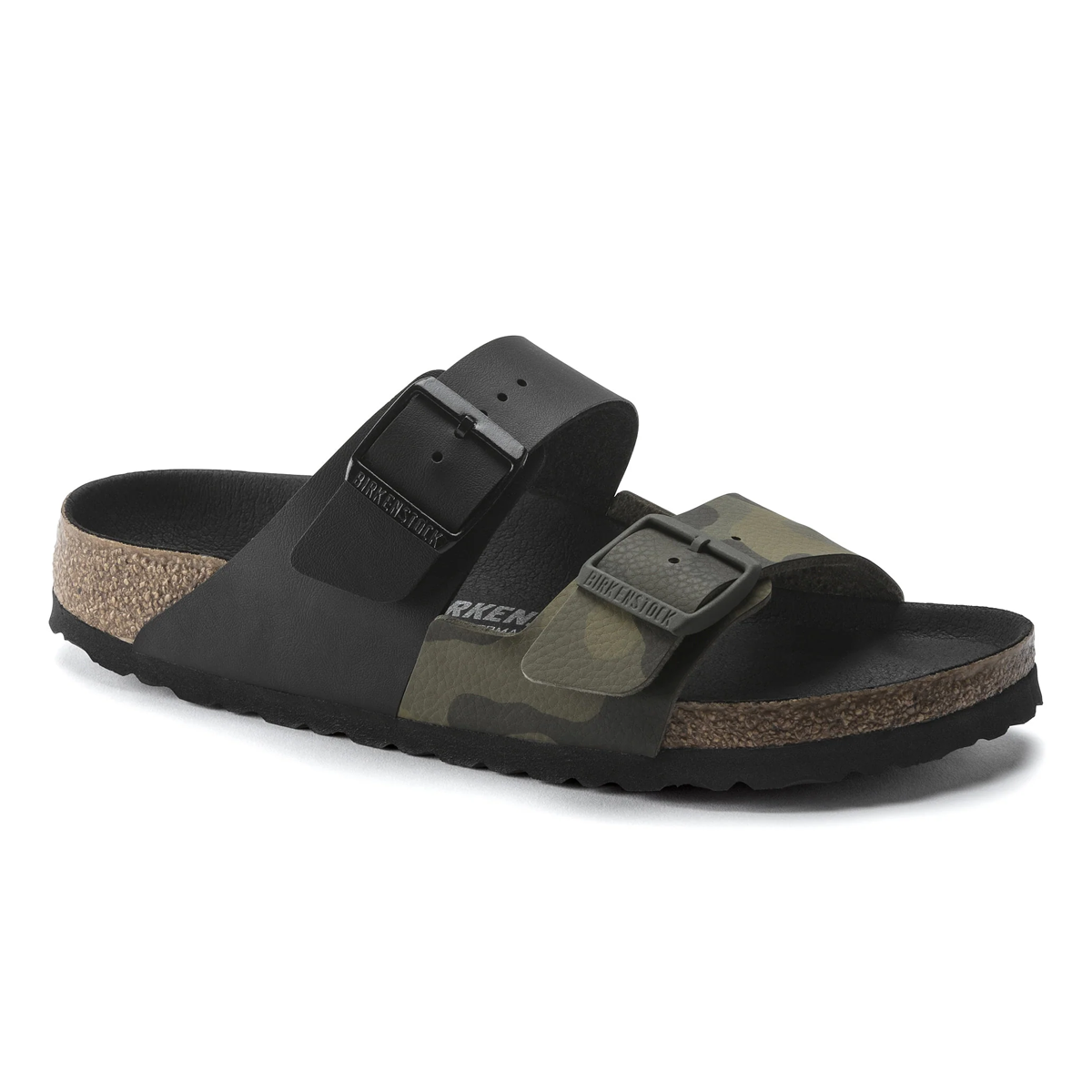 Birkenstock Split Birko-Flor Arizona Sandals Desert Soil Black Camo Green Footwear - Tophatter Daily Deals