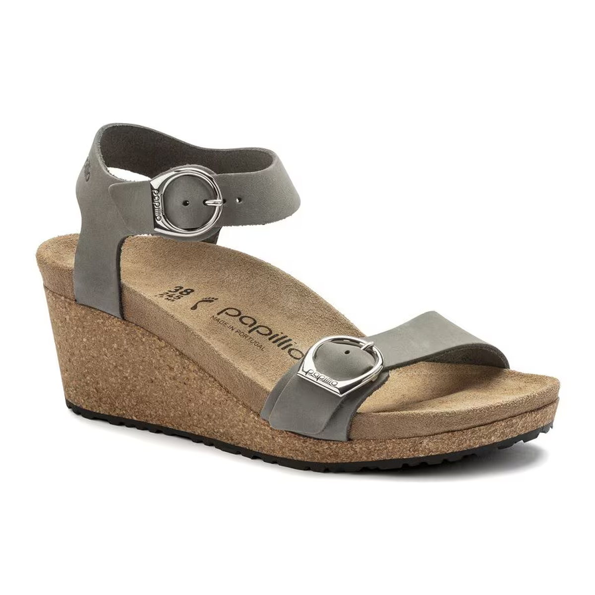 Birkenstock Women's Soley Papillio Nubuck Wedge Sandals Dove Grey Medium Narrow Footwear - Tophatter Daily Deals