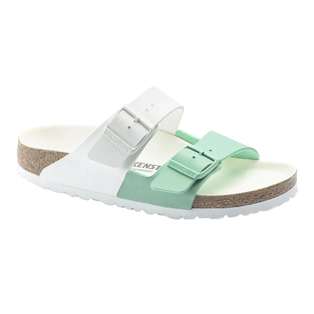 Birkenstock Split Birko-Flor Arizona Sandals White Jade Medium Narrow Footwear - Tophatter Daily Deals