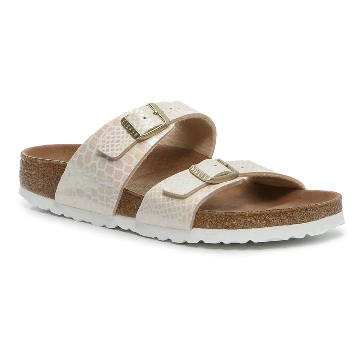 Birkenstock Women's Sydney Vegan Birko-Flor Sandals Cream Snake Medium Narrow Footwear - Tophatter Daily Deals