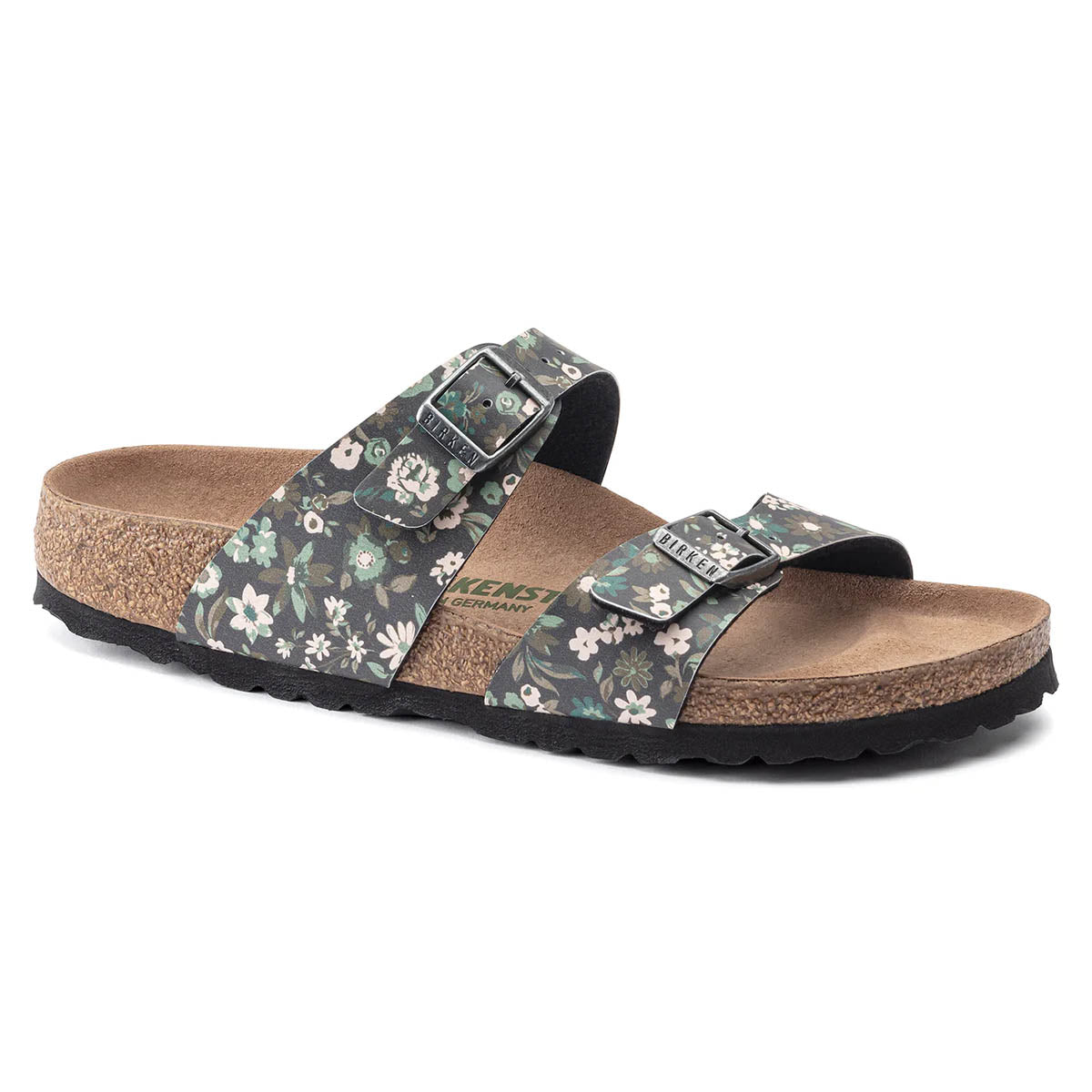 Birkenstock Women's Sydney Vegan Birko-Flor Sandals Dark Teal Floral Footwear - Tophatter Daily Deals