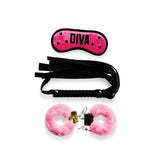 Bizarre Video Diva Bondage Kit with Pink Satin Blindfold, Faux-Fur Lined Handcuffs, and Black Mini Flogger > Bondage Gear > Bondage Kits - Tophatter Daily Deals