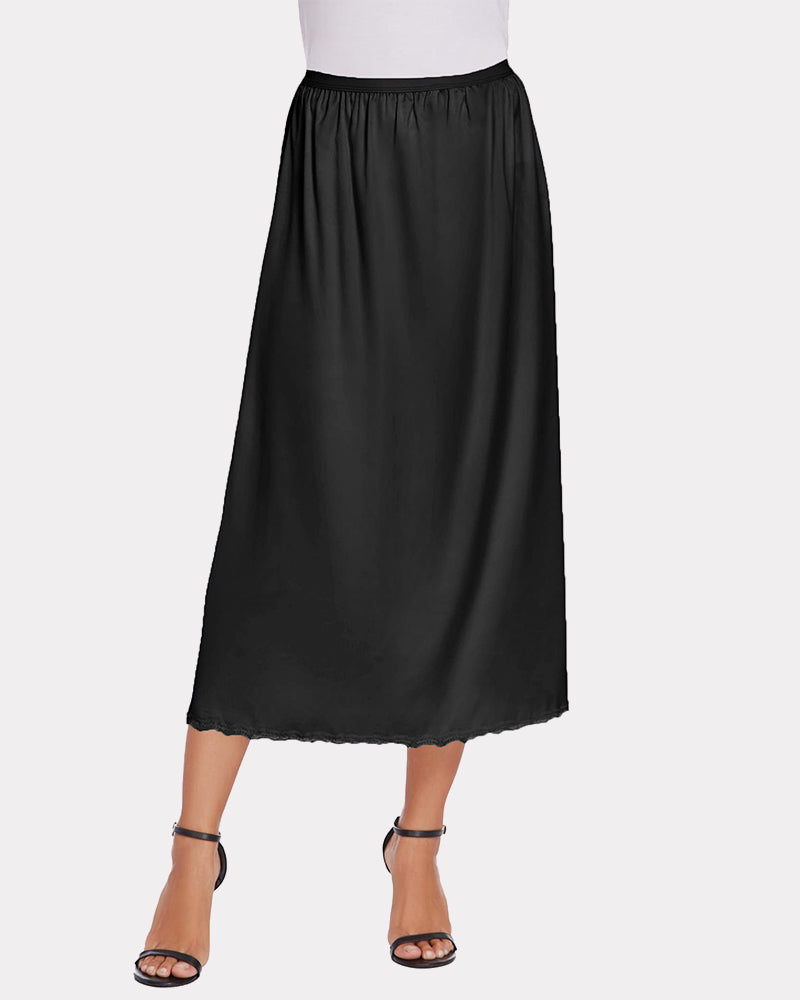 Satin Half Slip Lace Long Underskirt (DE Only) Black Lingeries-mini skirts - Tophatter Daily Deals